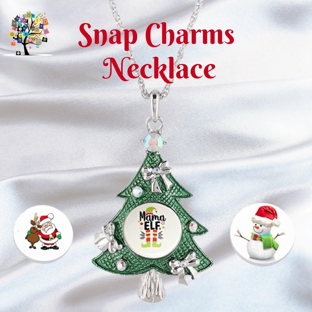 Snap Charm Christmas Tree Large Pendant Necklace Includes Chain and 3 Snaps